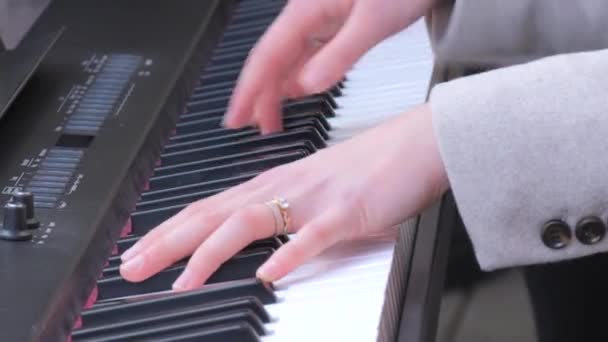 Fragile Tender Female Hands Playing Synthesizer Cold Season — Stock Video