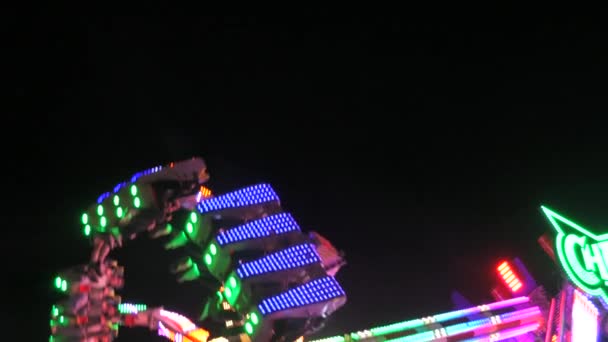 April 2024 Kehl Germany Illuminated Spinning Pendulum Ride Night Amusement — Stock Video