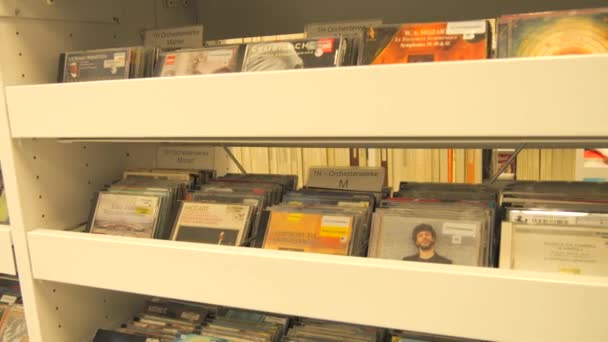 Stuttgart Germany April 2023 Shelves Various Music Discs Audio Library — Wideo stockowe