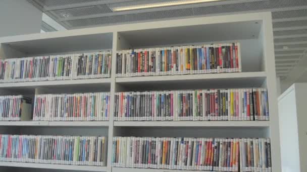 Stuttgart Germany April 2023 Filmoteca Shelves Rows Discs Different Movies — Stok Video