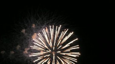 Kara gece gökyüzünde ağır çekim havai fişekler. Kutlama selamı..