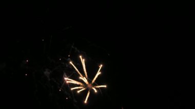 Kara gece gökyüzünde ağır çekim havai fişekler. Kutlama selamı..