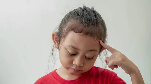 Little Asian Girl Feels Comfortable Sad — Stock Photo, Image