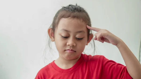 Little Asian Girl Feels Comfortable Sad — Stock Photo, Image