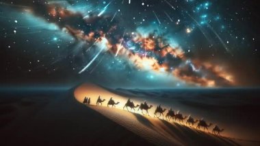 Ortadoğu çölünde gece vakti Samanyolu atmosferi 