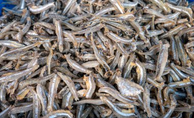 Ikan asin, salted fish  at traditional market in Yogyakarta, Indonesia.