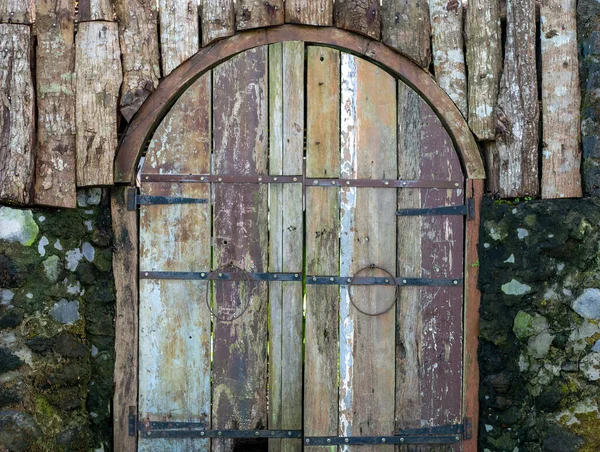 Surface Old Teak Wood Door Natural Background — Stock Photo, Image