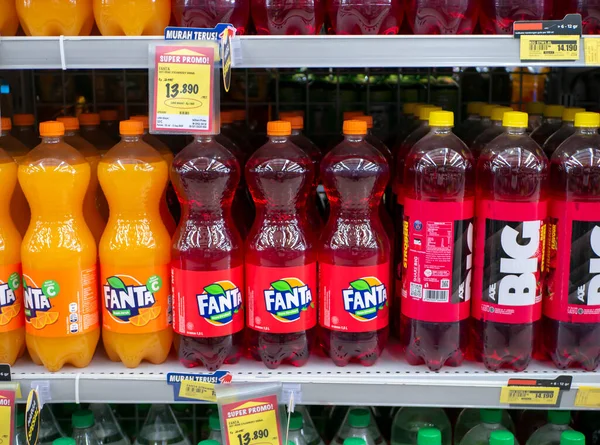 Stock image Yogyakarta, Indonesia - July 29, 2023: Variety of  soft drinks, with various brands product in bottles on the shelves in a grocery store supermarket, in Yogyakarta, Indonesia.