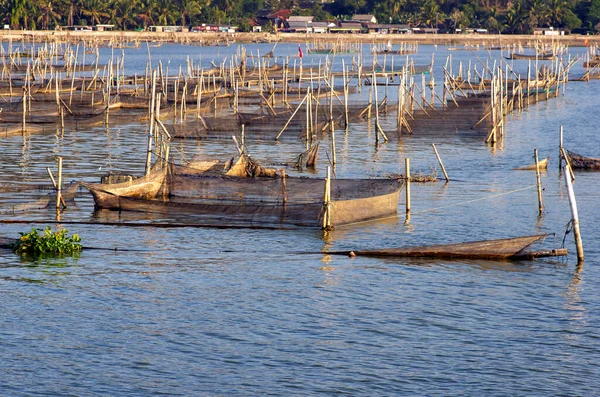 Många Fiskdammar Rowo Jombor Sjö Klaten Indonesien — Stockfoto