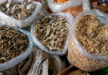 Ikan asin, salted fish  at traditional market in Yogyakarta, Indonesia.