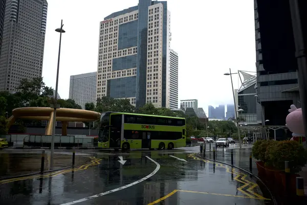 Singapur - 29 Kasım 2024: SG otobüsü, Singapur 'da çevre dostu bir otobüs, toplu taşıma aracı, şehirlerarası toplu taşıma aracı.