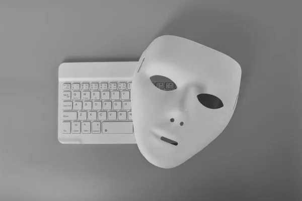 Laptop Keyboard Anonymous Mask Data Thief Internet Fraud Cyberattack Cyber — Stock Photo, Image