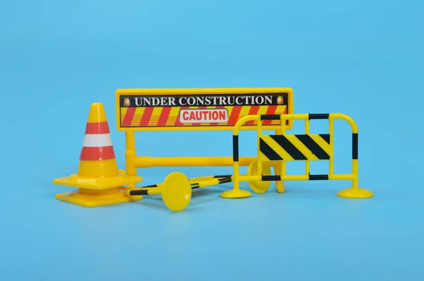 Traffic Road Repair Barriers Set Text Construction Safety Barricade Roadblocks — Stock Photo, Image