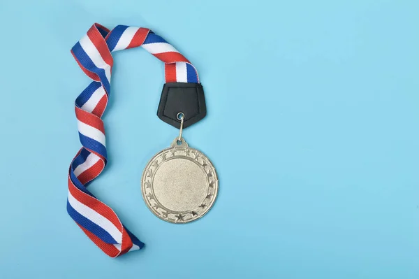 Een Lege Zilveren Medaille Met Kopieerruimte Een Representatie Van Het — Stockfoto