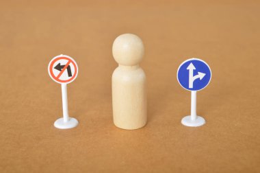 Tahta figür iki yönde duruyor. Sol ya da sağ ok seçenekleri..