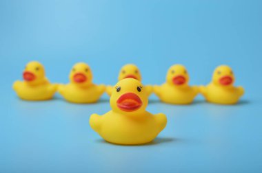 Oyuncak ördek lideri ve ofis çalışanları bir arada.