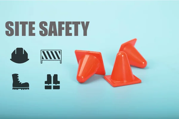 Red Traffic Cones Text Site Safety — Stock Photo, Image