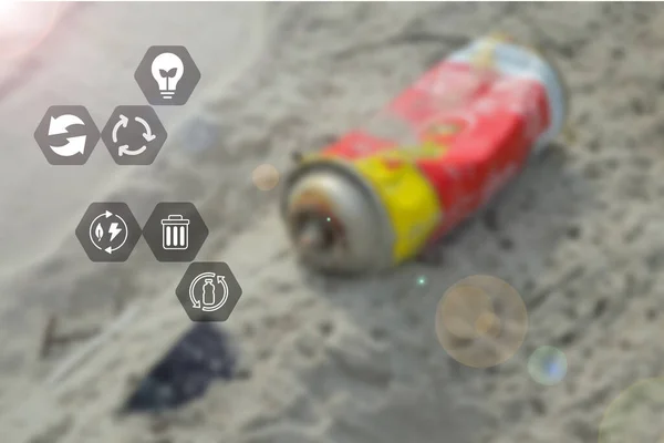 Lixo Cana Estanho Com Símbolos Reciclagem Classificação Reciclagem Conceito Resíduos — Fotografia de Stock