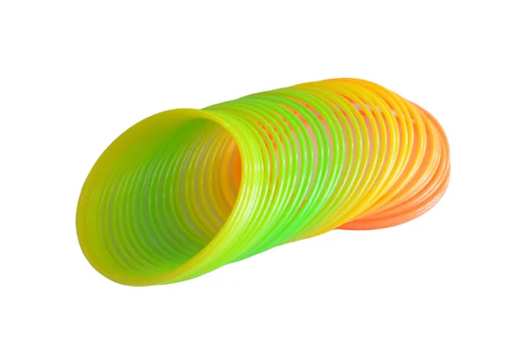 Slinky Spring Toy Kolorowe Plastikowe Składane Tęczy Koła Izolowane Białym — Zdjęcie stockowe