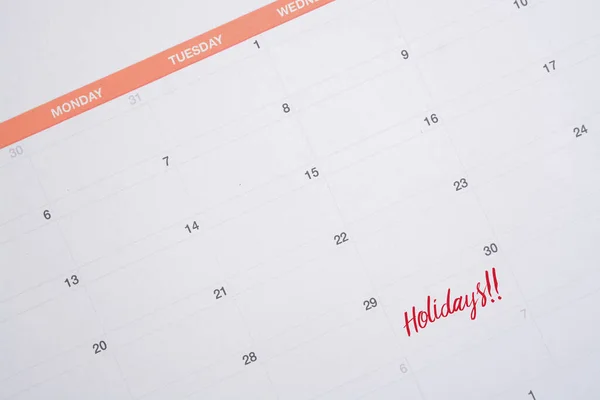 Horaire Feuille Papier Indique Les Dates Vacances Qui Permet Planification — Photo