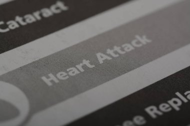 A heart attack that occurs when there is a sudden blockage of blood flow to a portion of the heart muscleClose up view of the word HEART ATTACK. clipart