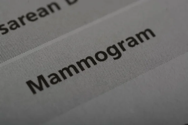 Vista Cerca Palabra Mammograma Una Mamografía Procedimiento Médico Especializado Imágenes — Foto de Stock