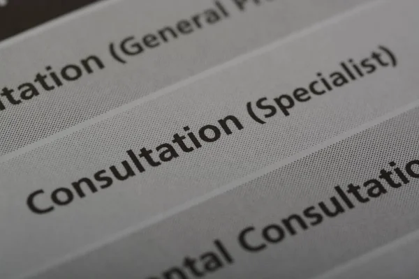 Close View Word Consultation Consultation Professional Interaction Meeting Individual Seeking — Stock Photo, Image