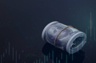USD Para Birimi ve Değişen Grafik Çizelgesi: Siyah Arkaplanda Mali Eğilimler