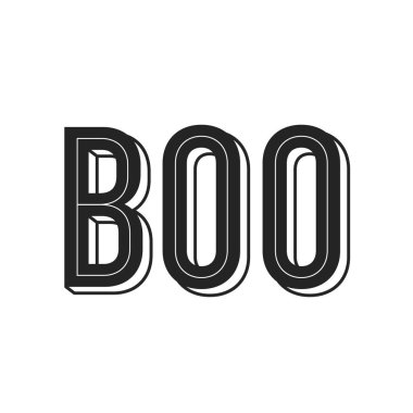 Boo harfleri. Mutlu Cadılar Bayramı ilhamı. Siyah-beyaz doğrusal stil. Baskı, dekorasyon ve çıkartma için. Vektör illüstrasyonu, düz tasarım