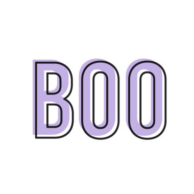 Boo harfleri. Mutlu Cadılar Bayramı ilhamı. Siyah ve mor çizgisel stil. Vektör illüstrasyonu, düz tasarım