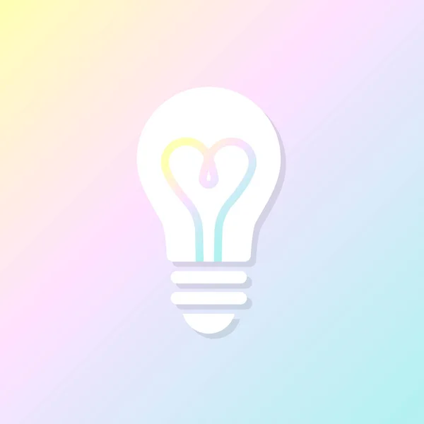 Light Bulb Glowing Isolated Electric Lamp Pastel Gradient Background Heart — Stock Vector