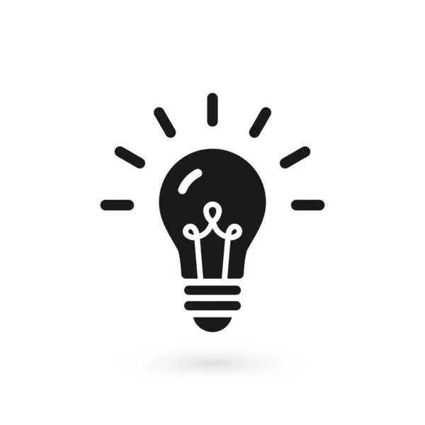 Černá Žárovka Zářící Ikona Izolovaná Elektrická Lampa Bílém Pozadí Vektorová — Stockový vektor