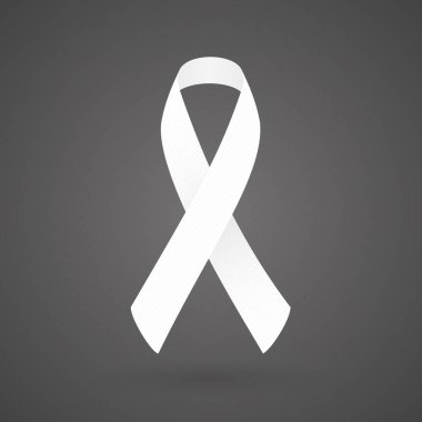 White awareness ribbon. Fabric texture. Vector illustration, flat design