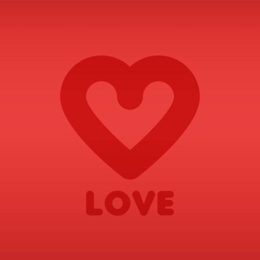 Kalp ikonu. Aşk sembolü. Minimalist kırmızı resim. Düz tasarım, vektör illüstrasyonu