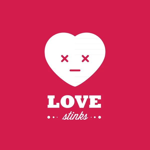 Smiley Heart Text Love Stinks Concept Love Vector Illustration Flat — Wektor stockowy