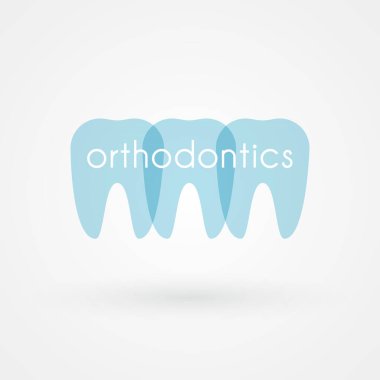 Orthodontics lettering. Teeth illustration. Translucent silhouettes. Vector illustration, flat design