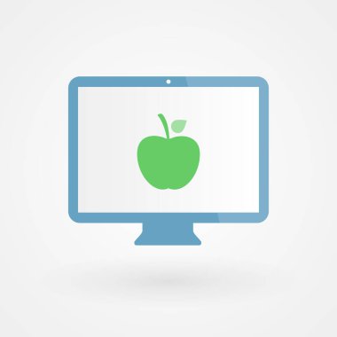 Masaüstü ve elma. Beslenme ve yiyecek kavramı. Vektör illüstrasyonu, düz tasarım