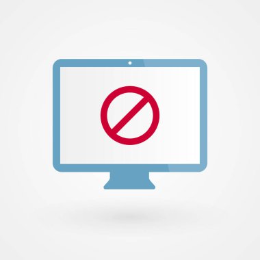 Masaüstü ve yasaklı simge. İçki yasağı kavramı. Vektör illüstrasyonu, düz tasarım