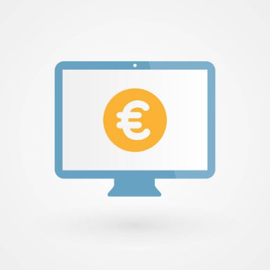 Masaüstü ve Euro. Para kavramı. Vektör illüstrasyonu, düz tasarım