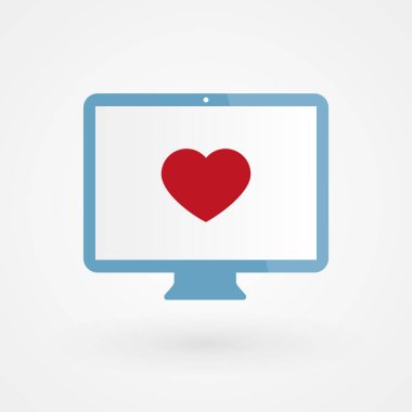 Masaüstü ve kalp. Romantik aşk kavramı. Vektör illüstrasyonu, düz tasarım