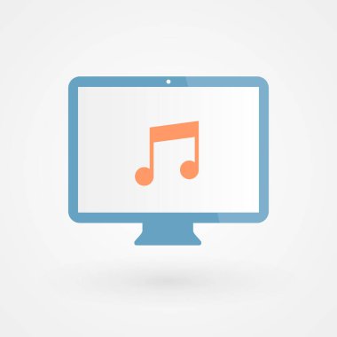 Masaüstü ve müzik notaları. Ses kavramı. Vektör illüstrasyonu, düz tasarım