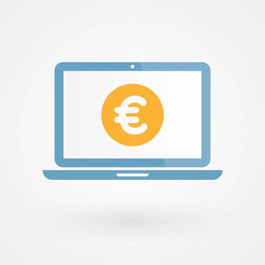 Laptop ve Euro. Para kavramı. Vektör illüstrasyonu, düz tasarım