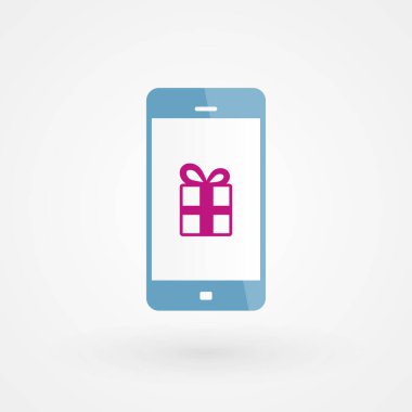 Akıllı telefon ve hediye. Hediye kavramı. Vektör illüstrasyonu, düz tasarım