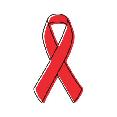 Farkındalık kurdelesi. Siyah özet. Kırmızı renk. Vektör illüstrasyonu, düz tasarım