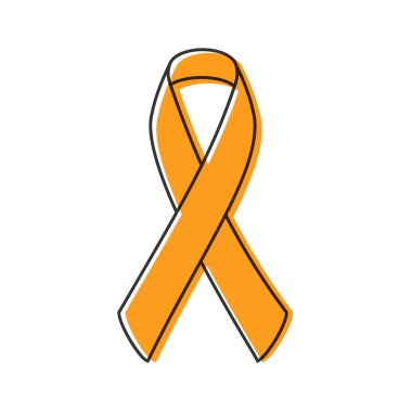 Awareness ribbon. Black outline. Orange color. Vector illustration, flat design