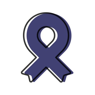 Awareness ribbon. Black outline. Purple color. Geometrical shape. Vector illustration, flat design