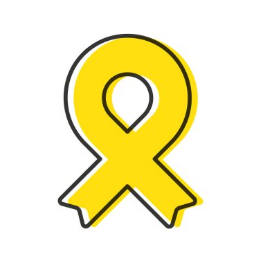 Awareness ribbon. Black outline. Yellow color. Geometrical shape. Vector illustration, flat design