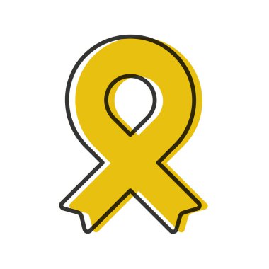Awareness ribbon. Black outline. Gold color. Geometrical shape. Vector illustration, flat design