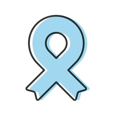 Awareness ribbon. Black outline. Light blue color. Geometrical shape. Vector illustration, flat design