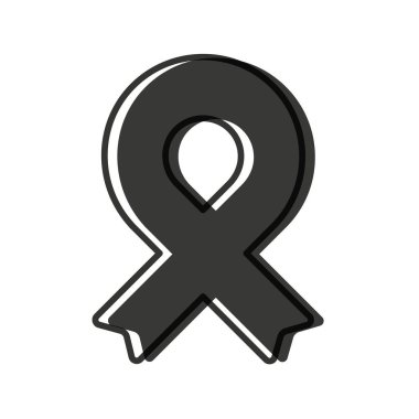 Awareness ribbon. Black outline. Black color. Geometrical shape. Vector illustration, flat design
